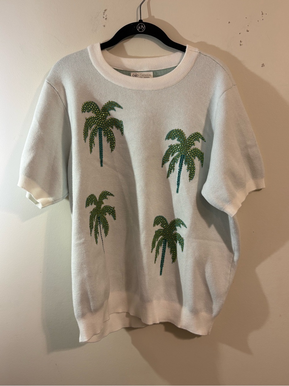 Cato sweater women’s X-Large embellished palm tree sequin short sleeve green NWT